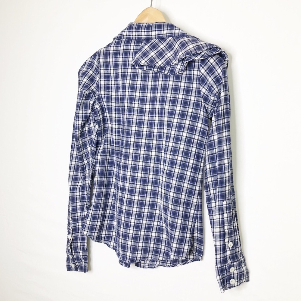 Johanna Ortiz Navy and White Plaid Button-Down Shirt - Picture 11 of 12